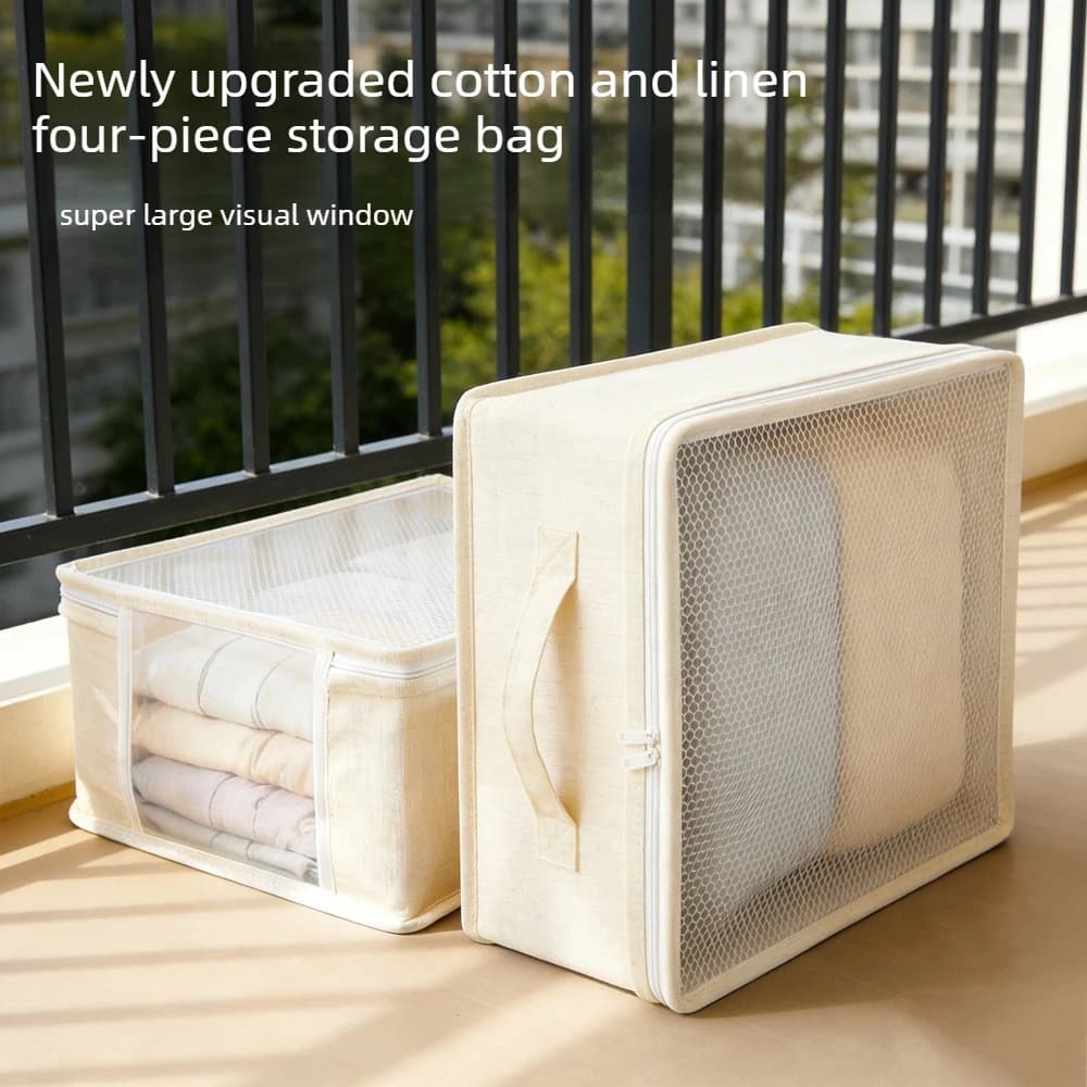 Linen Closet Organizers Storage Bag Foldable Bed Sheets Set Bedding Storage Box with View Window Bedsheets Blanket Duvet Cover