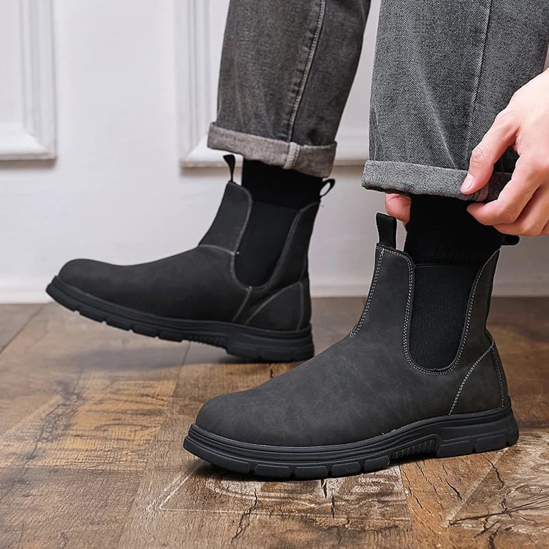 Stivali alti da uomo con suola spessa, punta tonda, stivali Chelsea classici professionali da lavoro, taglie 38-46