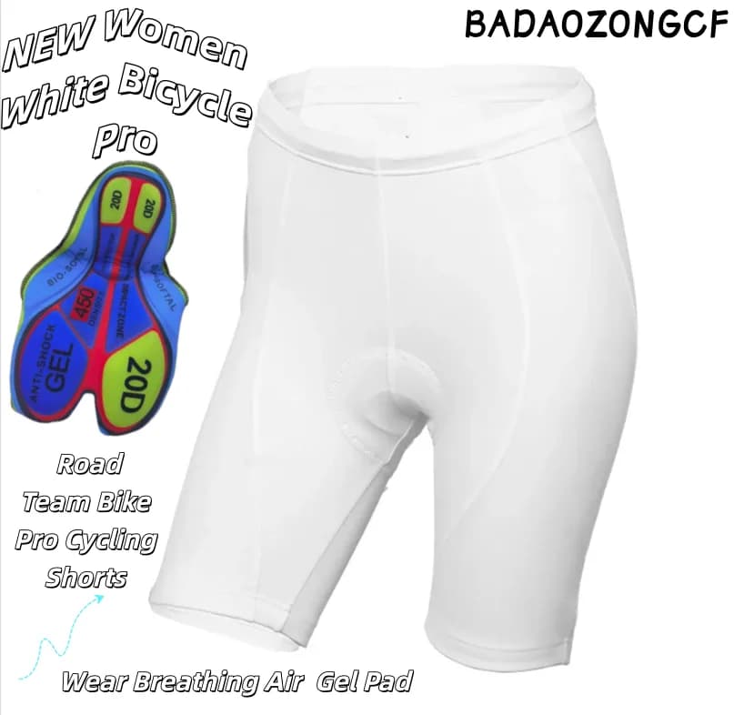 NEW Women White Bicycle Pro / Road Team Bike Pro Cycling Shorts / Wear Breathing Air Gel Pad