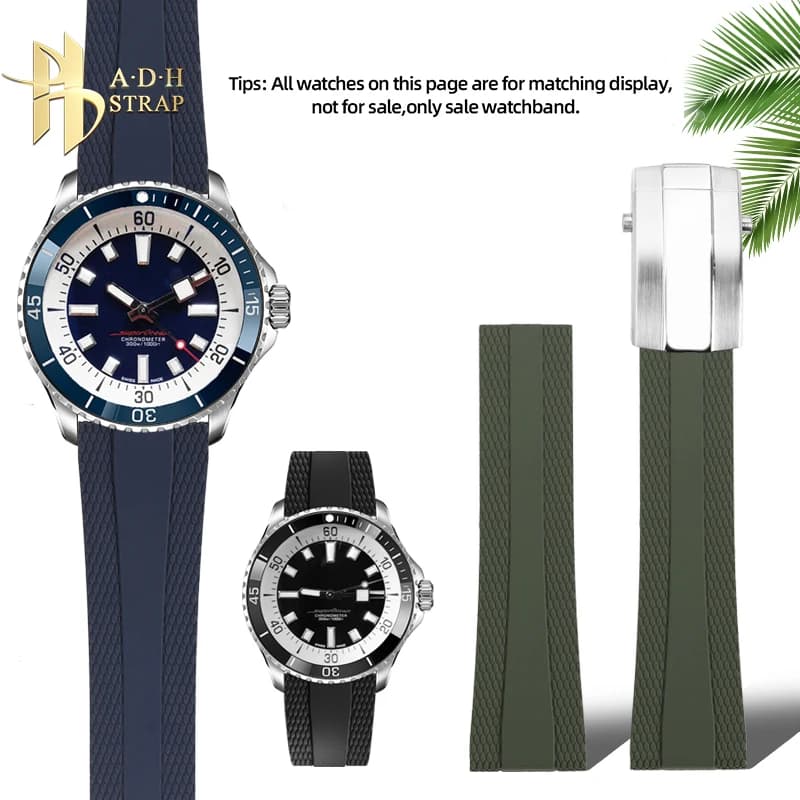 22mm Men's Rubber Watch Strap For Breitling Super Ocean Avenger Watch Band Folding Buckle Style Sports Waterproof Wristband Soft