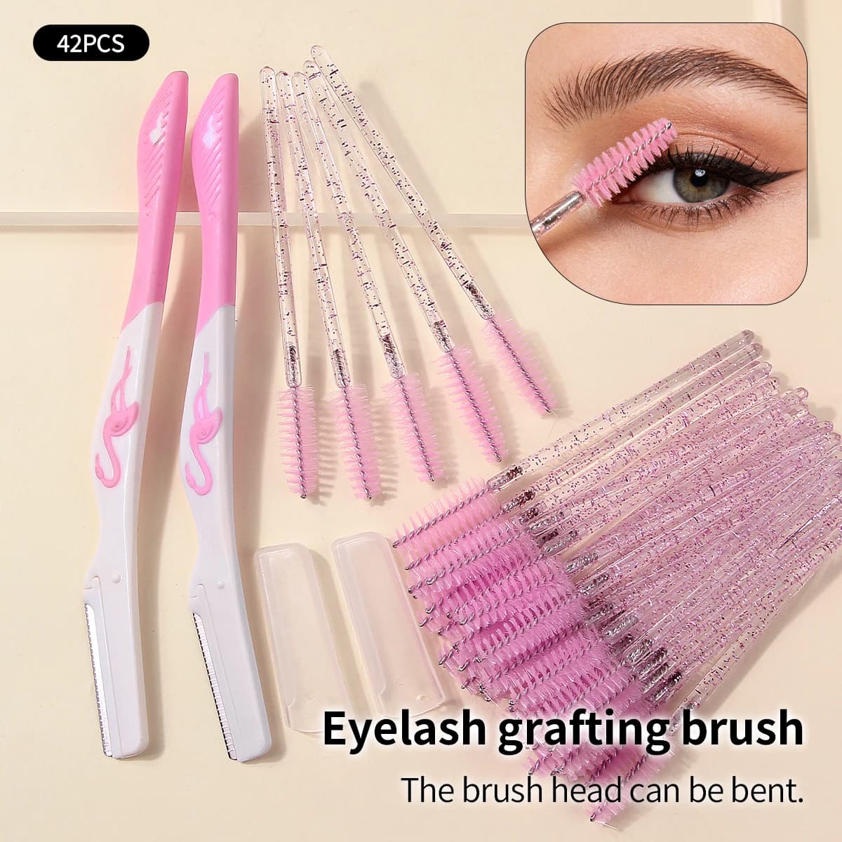 Set of 42 U.S. and Drop Makeup Brushes, Crystal Eyebrow Brushes, Mascara Applications, Eyebrow Extension Tools + Eyebrow Trimmer