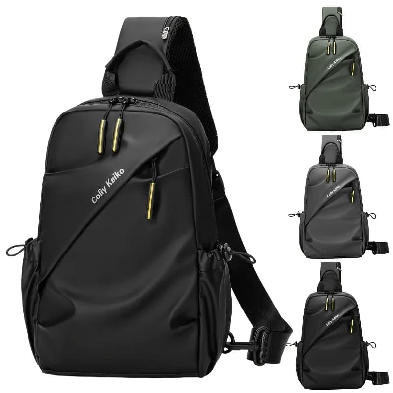 Men's Minimalist Chest Bag PU Film Waterproof Shoulder Bag New Fashionable and Casual Travel Portable Commuting Crossbody Bag