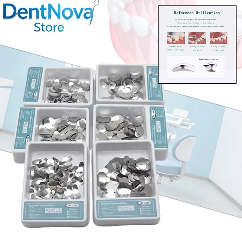 Kit di Matrici Sezionali Sagomate per Odontoiatria, Anelli in Acciaio, Matrici per Modellare i Denti, Forniture Ortodontiche, Strumenti da Laboratorio