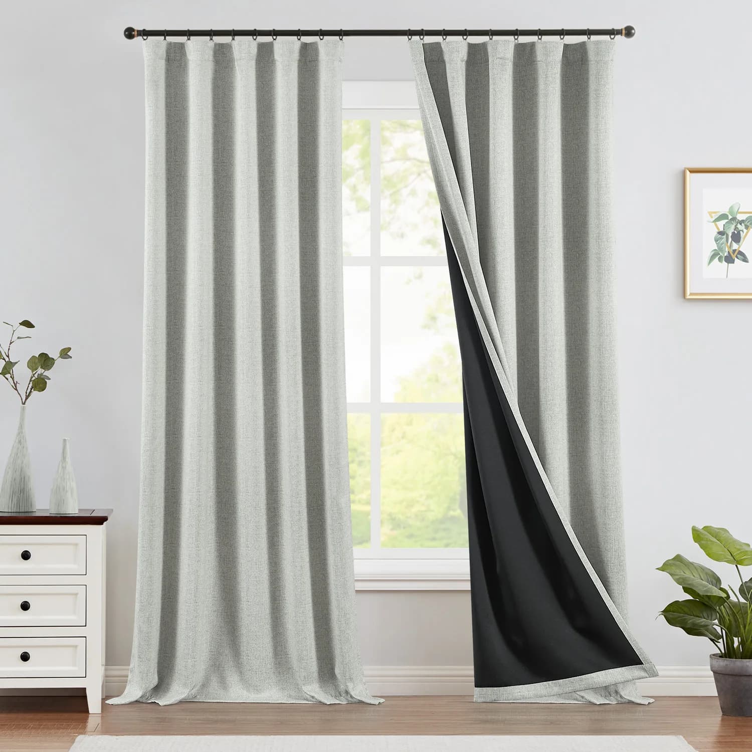 Modern Linen Look Blackout Curtains Set of 2, Complete Light Blocking Thermal Window Treatments, Soundproof Draft Stopper Drapes