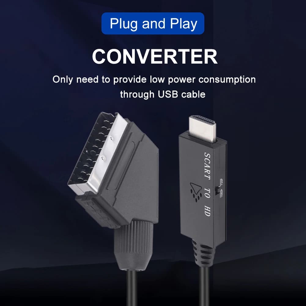 1m Converter Adapter Scart To HDMI-compatible 1080P Video Audio Converter DC 5V Micro USB Cable Accessories for Set-top Box