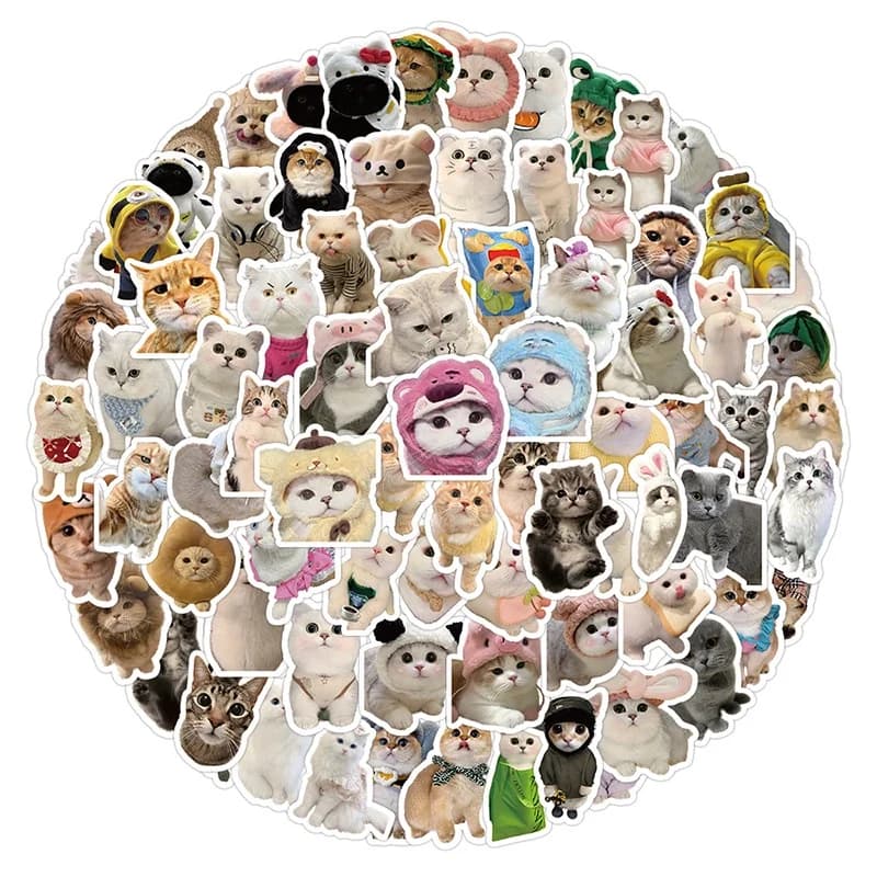 100 Pezzi Adesivi Impermeabili Realistici e Carini a Forma di Gattino per Casco, Diario, Astuccio - Decalcomanie Dorate per la Memoria - Negozio di Adesivi
