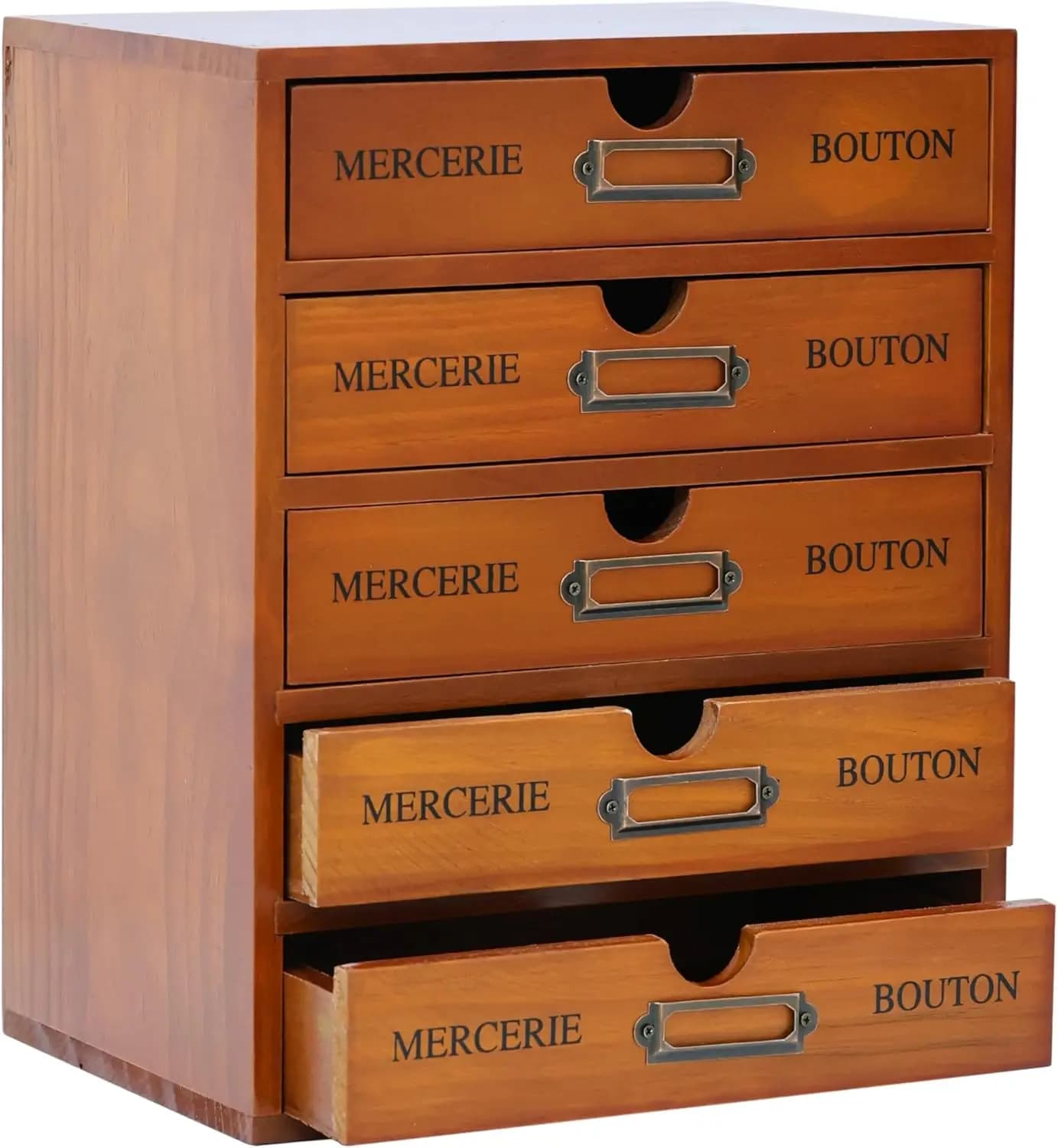 Organizer da Scrivania Vintage in Legno con 5 Cassetti, Impilabile per Conservazione Artigianato e Arredamento Casa