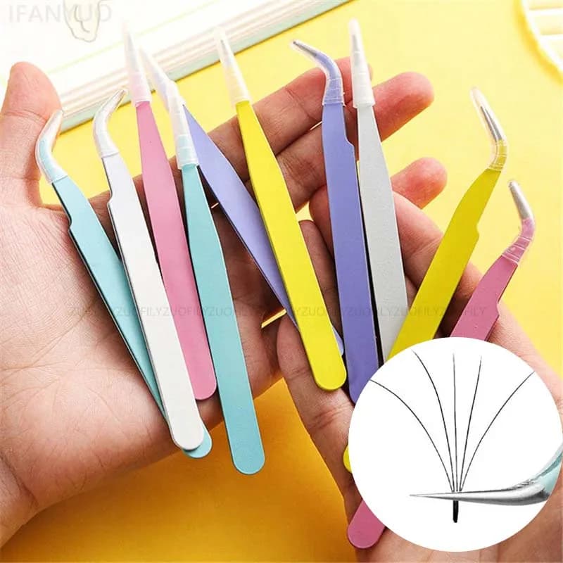 Pinzette curve dritte in acciaio inossidabile Pinzette per ciglia colorate rosa viola blu fai da te Adesivo per nail art Strumento per la raccolta di strass