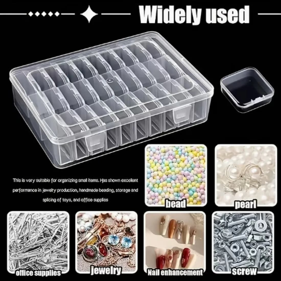 Set da 31 pezzi (30 scatole piccole + 1 scatola grande) di contenitori in plastica con piccoli inserti, perfetti per la conservazione di gioielli fai-da-te