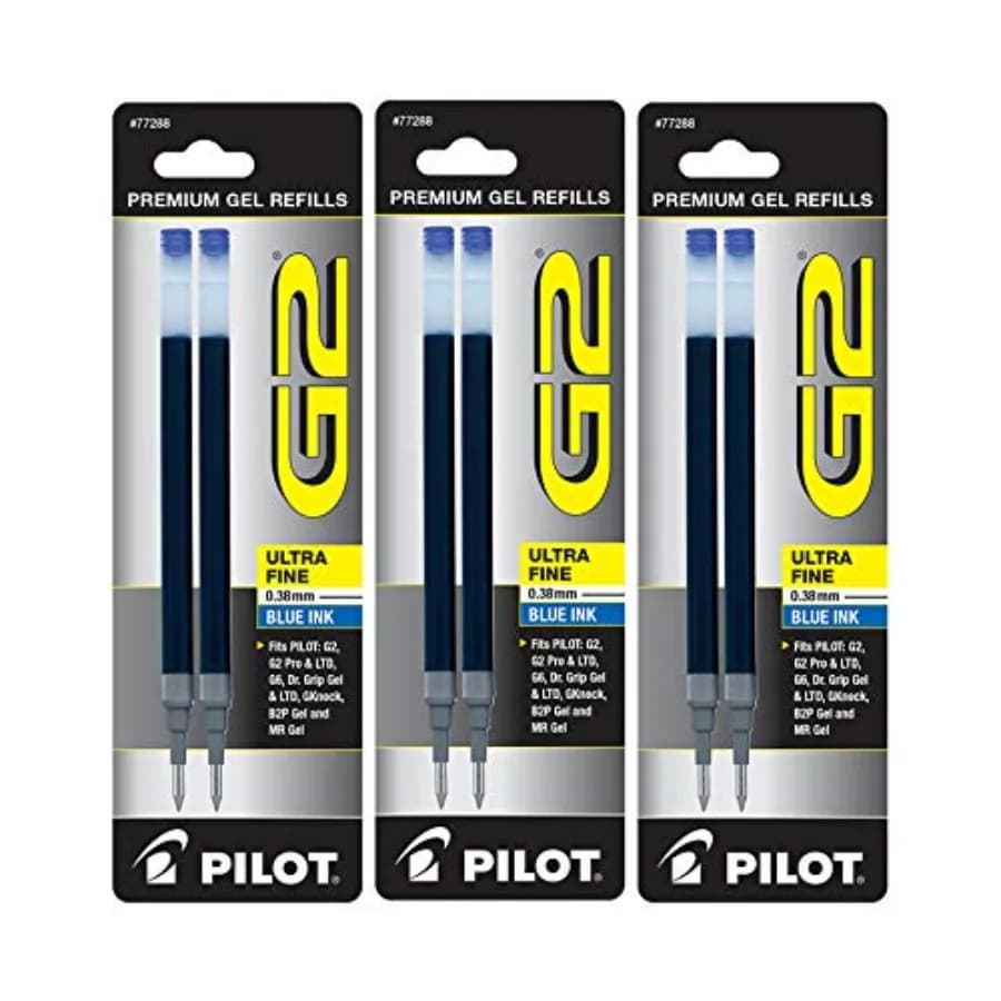 G2 Gel Ink Pen Refills, Ultra Fine Point, 0.38mm, Blue Ink, 6 Refills