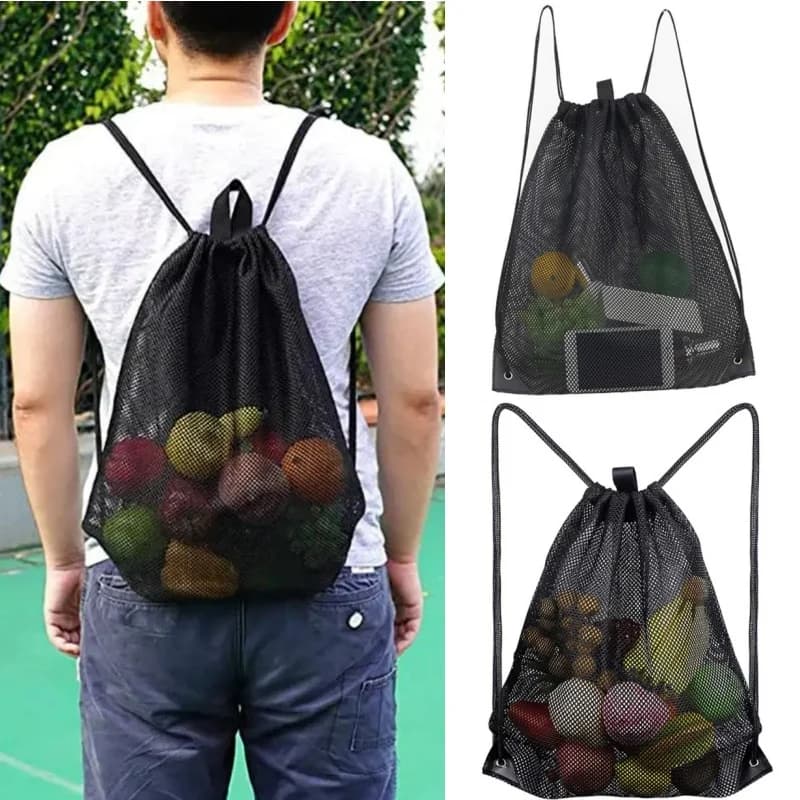 Zaino portatile con coulisse Borsa portaoggetti in rete Calcio Pallavolo Basket Sport Viaggi Palestra Custodia per giocattoli Borse portaoggetti per pesci da nuoto