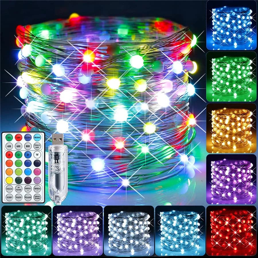 PAMNNY 10M/20M luci di fata dell'albero di natale con luci di stringa di ghirlanda di filo di rame RGB USB a distanza per la decorazione di nozze della festa in giardino