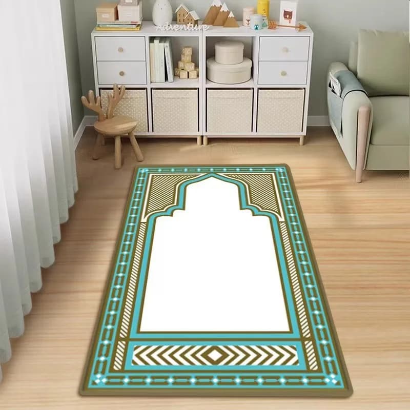 Tappeto da preghiera VIKAMA rosa con motivo Kaaba e design minimalista luna e stella, tappetino morbido per camera da letto, ispirazione spirituale per la ristrutturazione e il noleggio