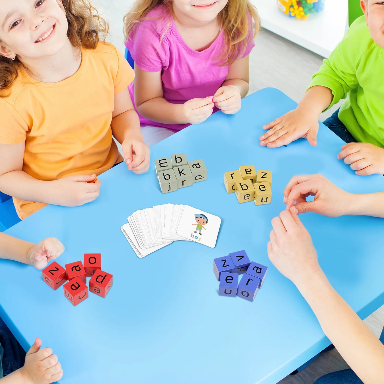 Set di Blocchi di Legno per Gioco di Abbinamento Lettere, Gioco di Ortografia in Inglese per Bambini, Apprendimento Prescolare, Costruzione di Parole, Carte Educative