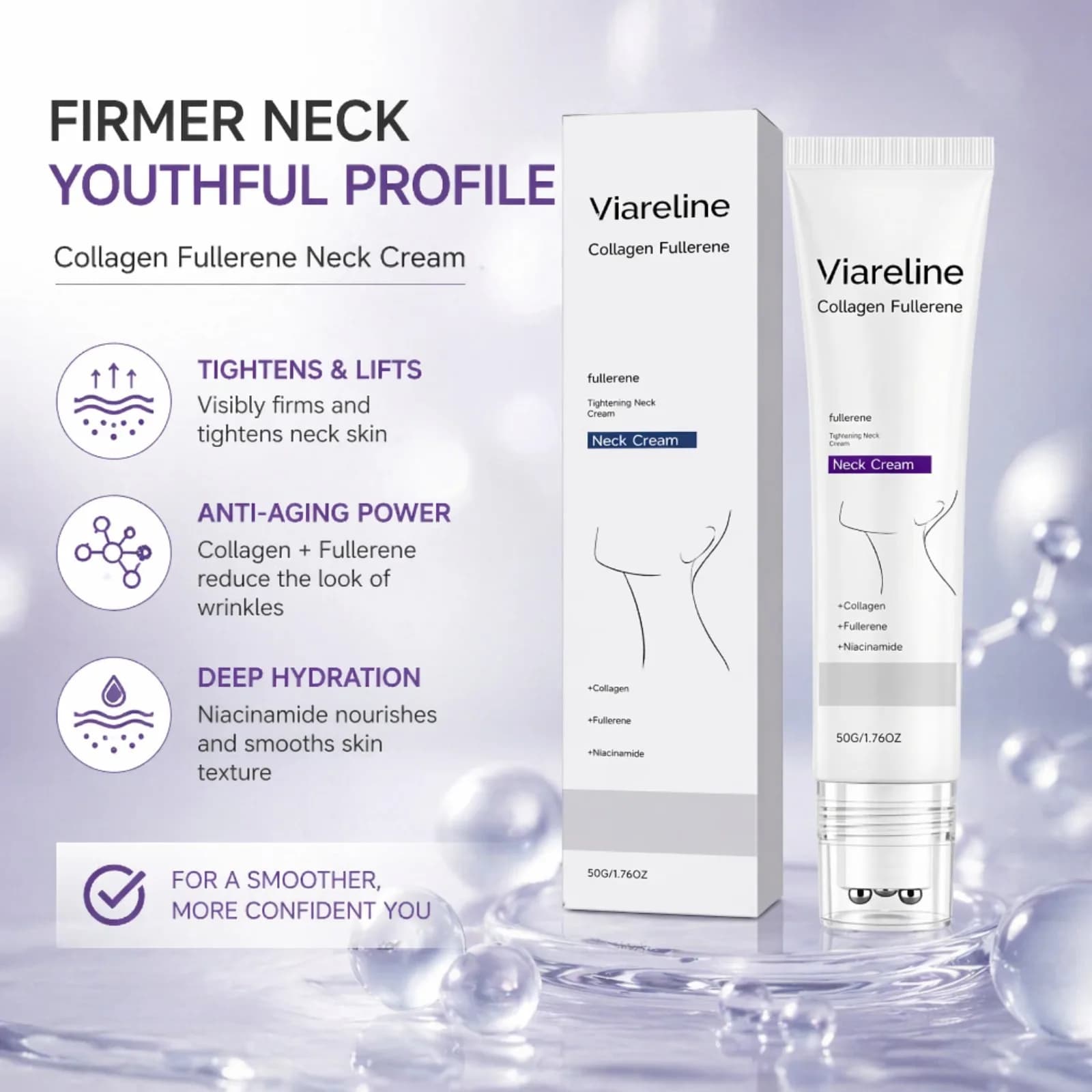 Collagen Roller Neck Cream Anti-Wrinkle Hydrating Smooth Neck Lines Niacinamide Firming Massage Neck Skin Care Cream