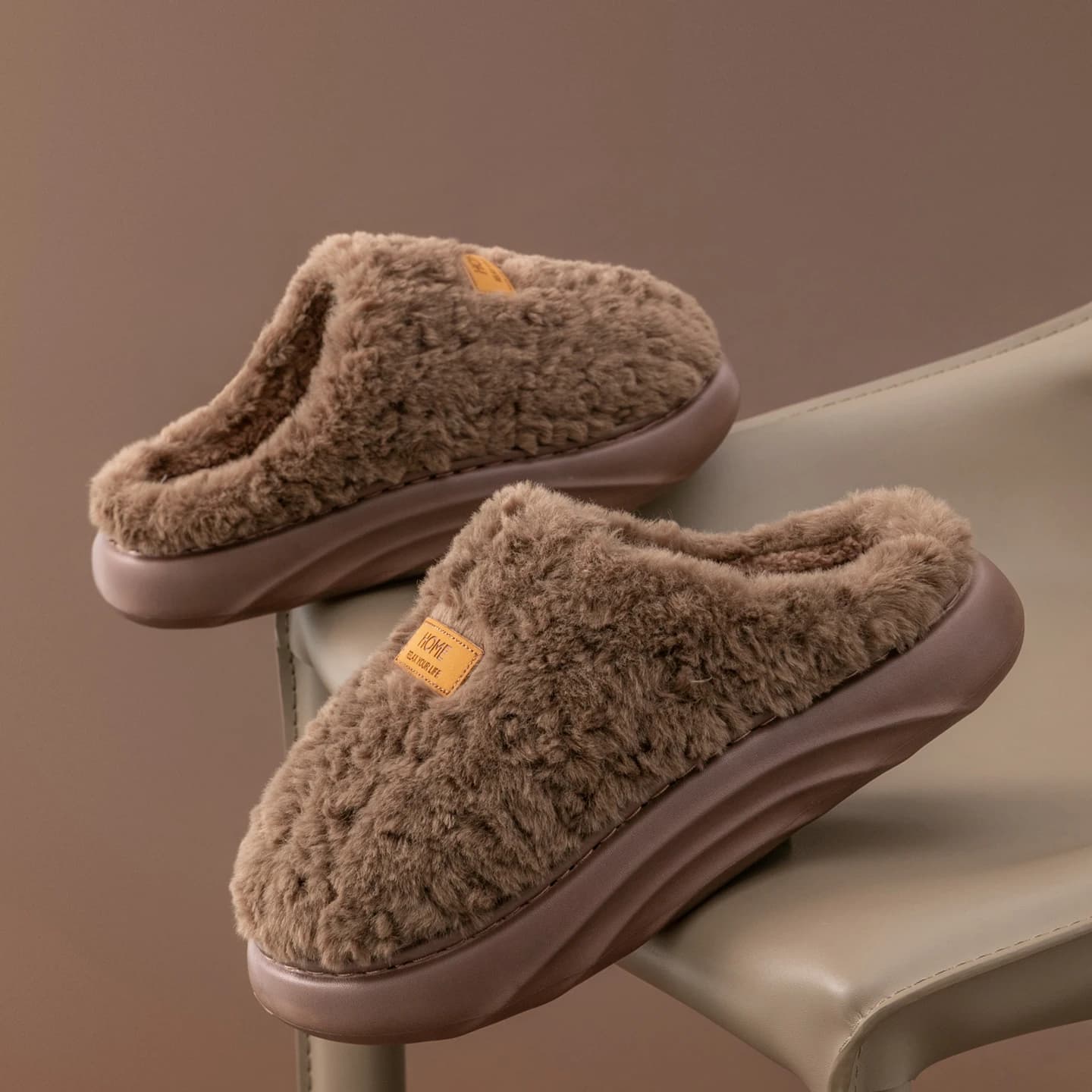 Pantofole in peluche da uomo, scarpe invernali per interni ed esterni, foderate in caldo pile antiscivolo, suola spessa e morbida, tinta unita semplice