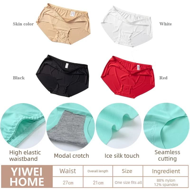 4 Pack Women Solid Seamless Briefs, Cotton Crotch Plus Size Breathable Anti-Stuffy Panties, Daily Hot Weather Underwear 080