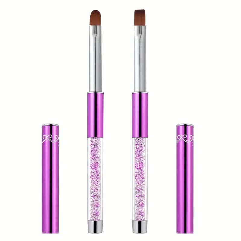 1/2 pz Pennello Ovale e Piatto per Colla Unghie, Penna Fototerapica UV Gel, Pennello per Strass con Manico, Pennelli Professionali per Nail Art