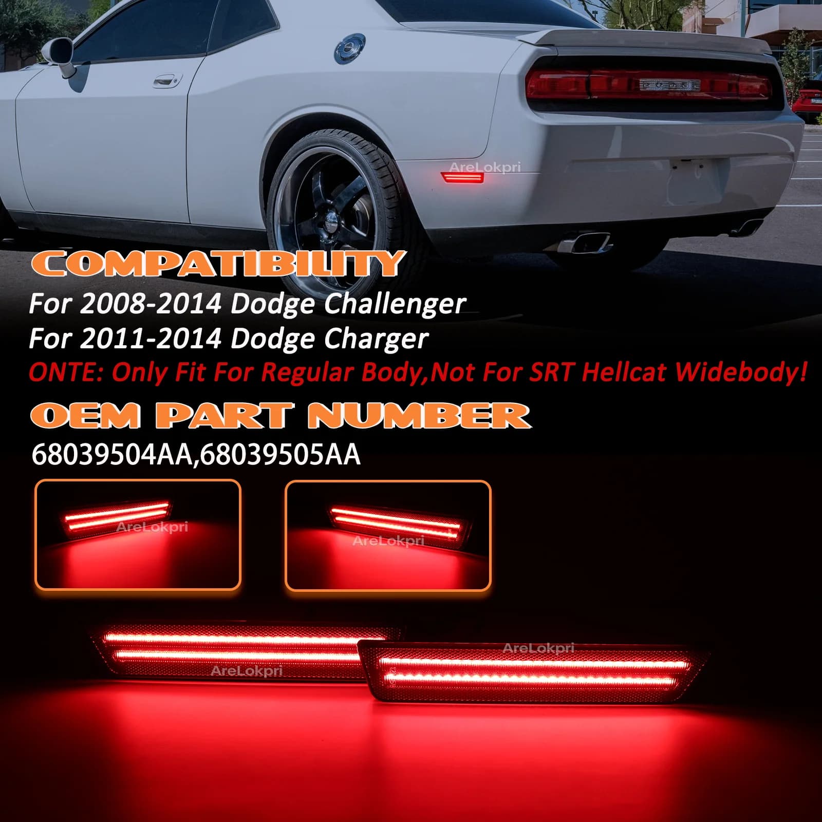 2Pcs LED Car Rear Fender Bumper Side Marker Light For Dodge Challenger 2008 -2014，sidemarker lights for charger 11-14
