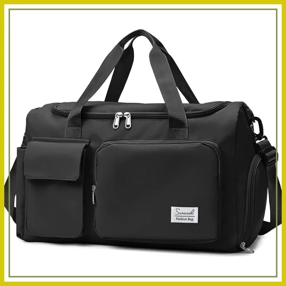 Borsa Sportiva da Palestra con Scomparto per Scarpe e Tasca Separata per Asciutto/Bagnato - Borsa da Viaggio per Weekend, Allenamento e Yoga, Nera