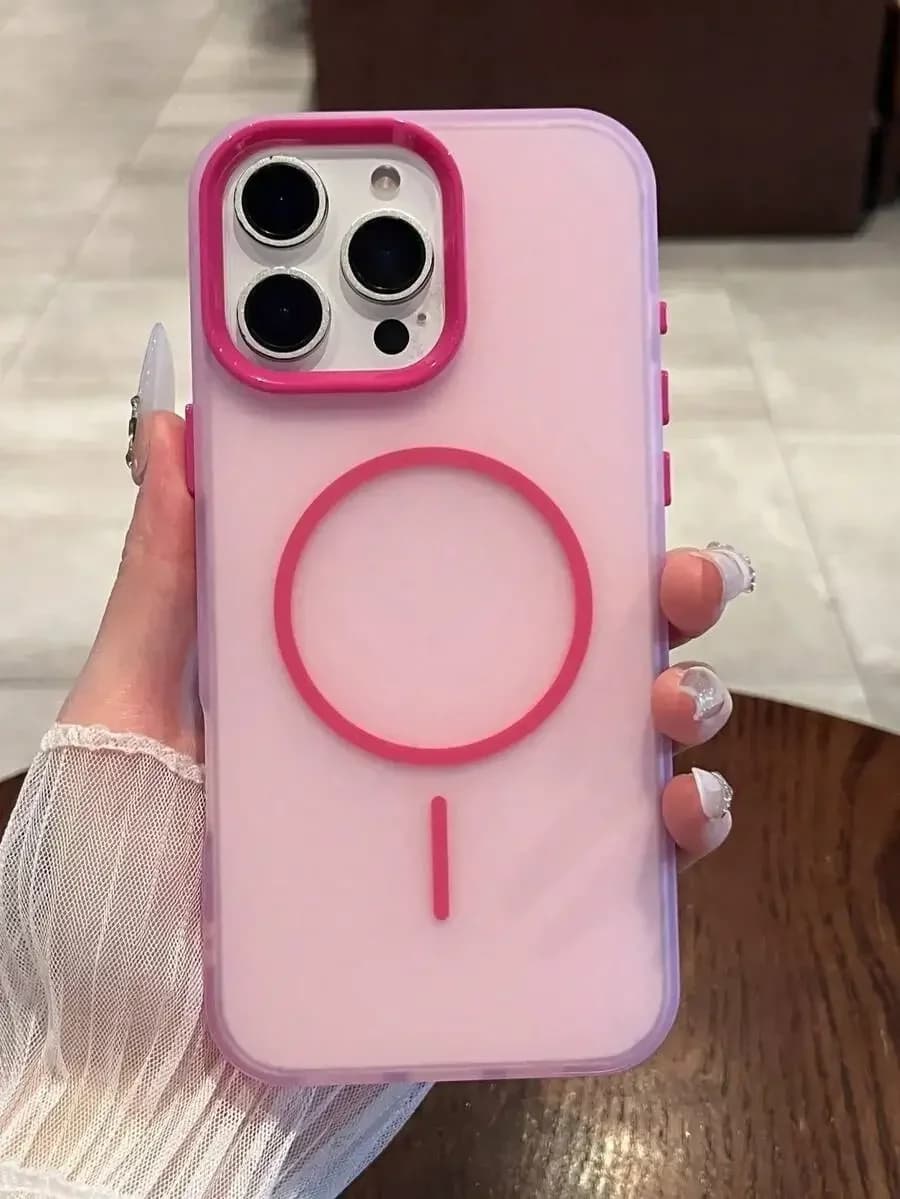 DECOPHONE Luxury Pink Magnetic Style Transparent Magnetic Wireless Charging Phone Case, Compatible With IPhone 17, 17 Pro, 17 Ai