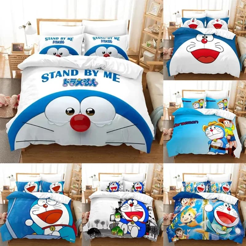 Anime Doraemon Bedding Set Students Sheets Duvet Cover Pillowcase Boy Girl Dormitory Cartoon Cute Bedsheet Bedding Bag Quilt