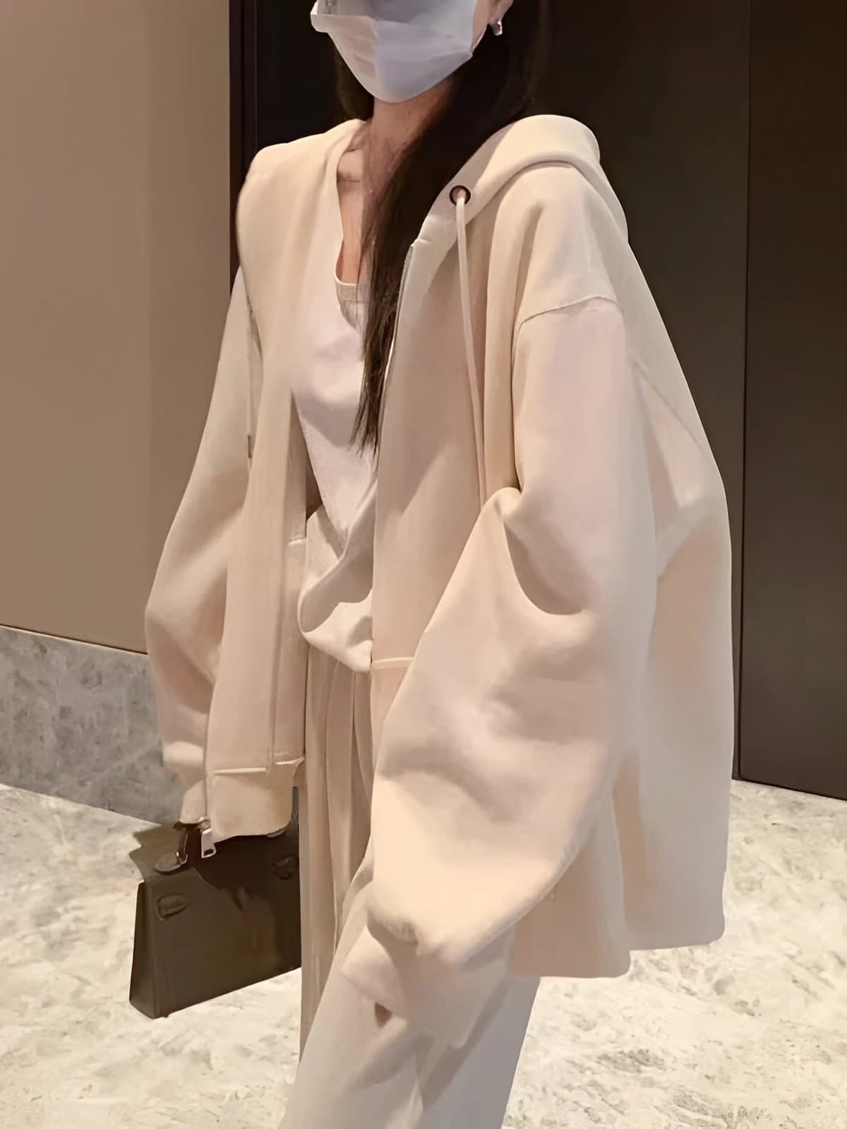 Women's Oversize Hoodie Thickened Fleece Zipper Cardigan Long Sleeve Sweatshirt Korean Style Commute Wind Pure Color Spring A...
