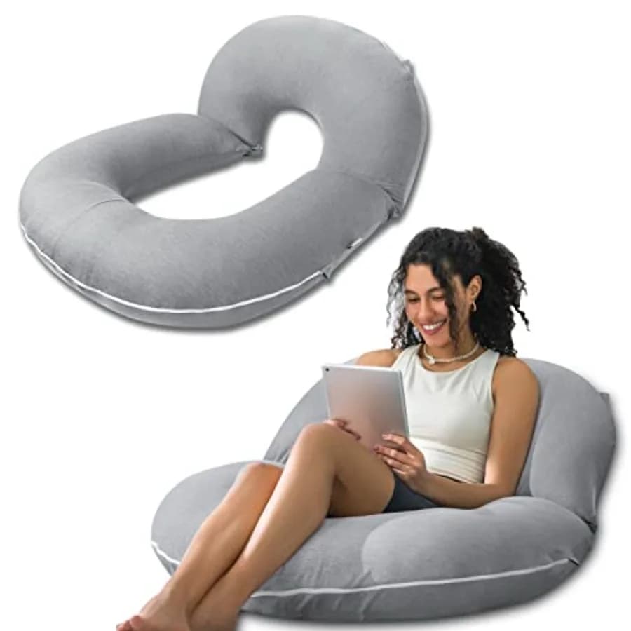 Cuscino da lettura, cuscino per la schiena per stare seduti a letto e sul divano, cuscino da gaming per adulti, supporto per stare seduti a letto, Tencel rinfrescante, Grigio