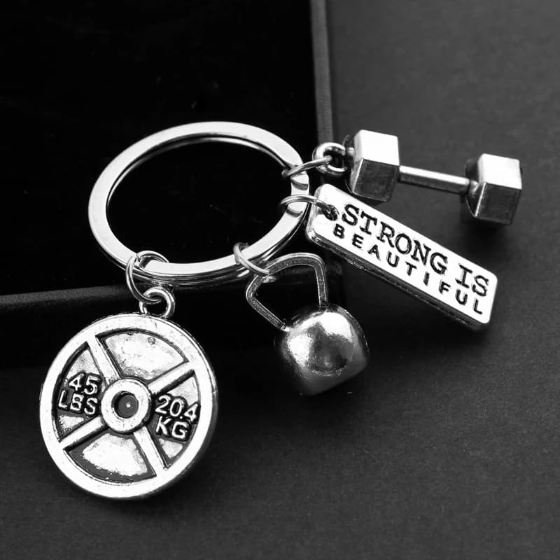 Strength Sports Barbell Dumbbell Charm Weight Fitness With Words Gym Crossfit Gifts Keyring Keychain Car Key Rings For Men Gift