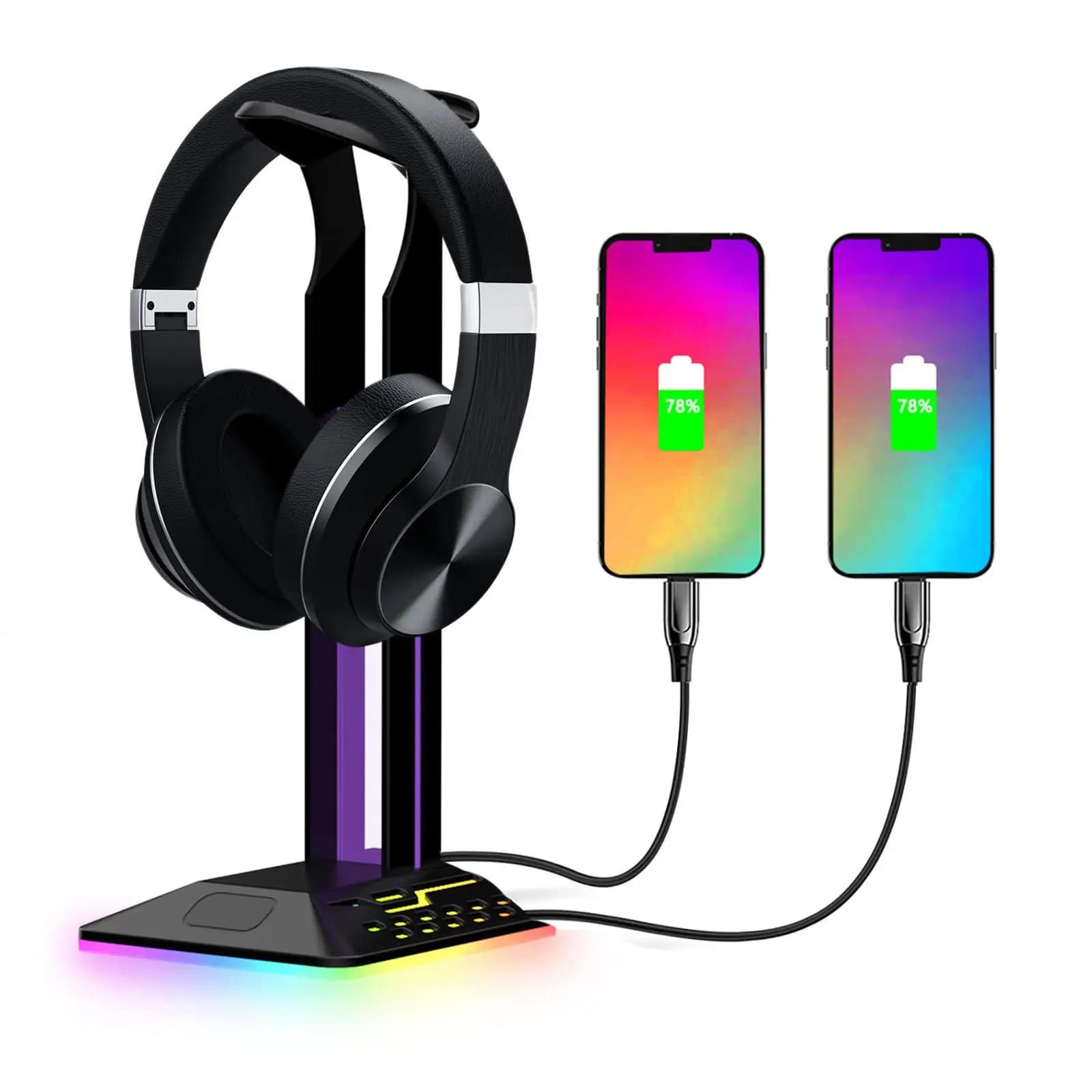 Supporto per cuffie RGB con base antiscivolo, porta cuffie da gaming con porte USB, regalo per giocatori, da tavolo