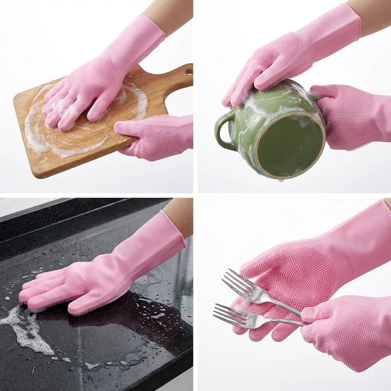 1 set di pratici guanti per la pulizia della cucina con impugnatura antiscivolo, regalo di Natale ideale per l'uso domestico
