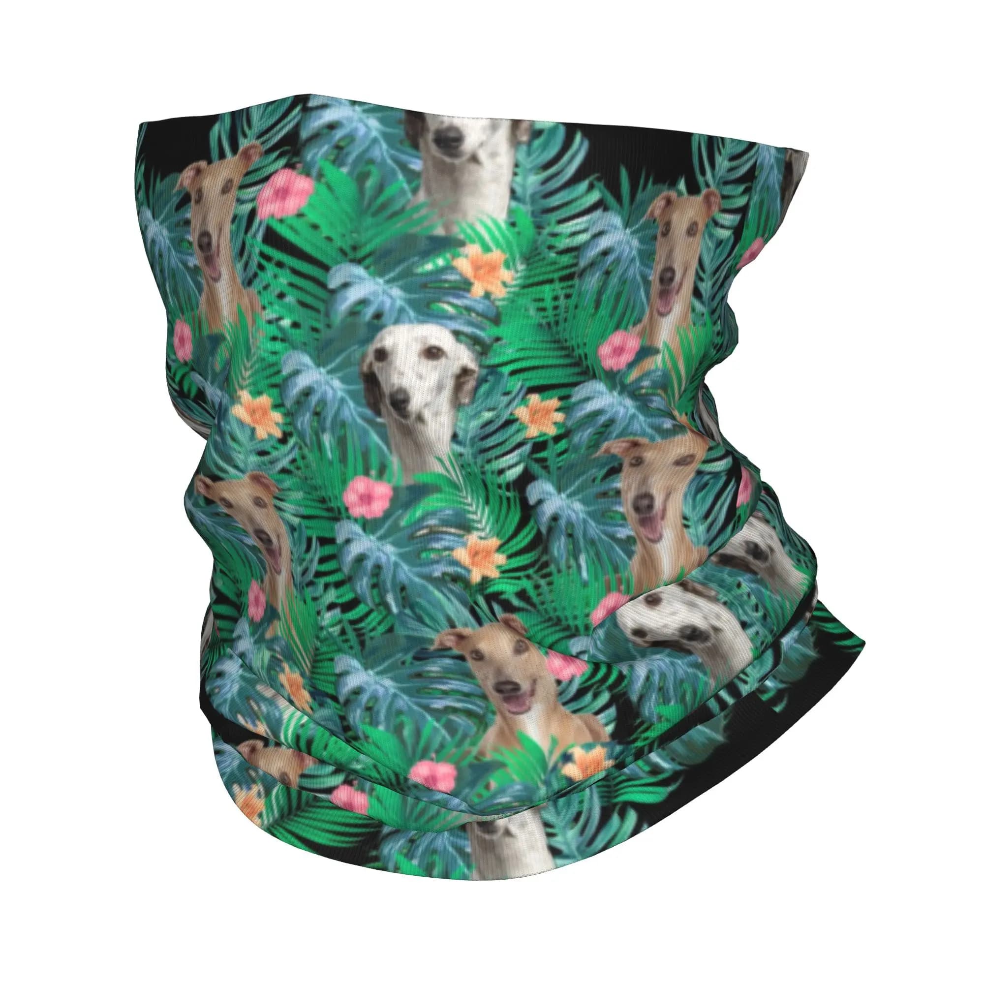 Maschera personalizzata Whippet Greyhound con motivo floreale, protezione UV per il collo, sciarpa copriviso per uomo e donna, amanti dei Greyhound, amanti dei cani da caccia