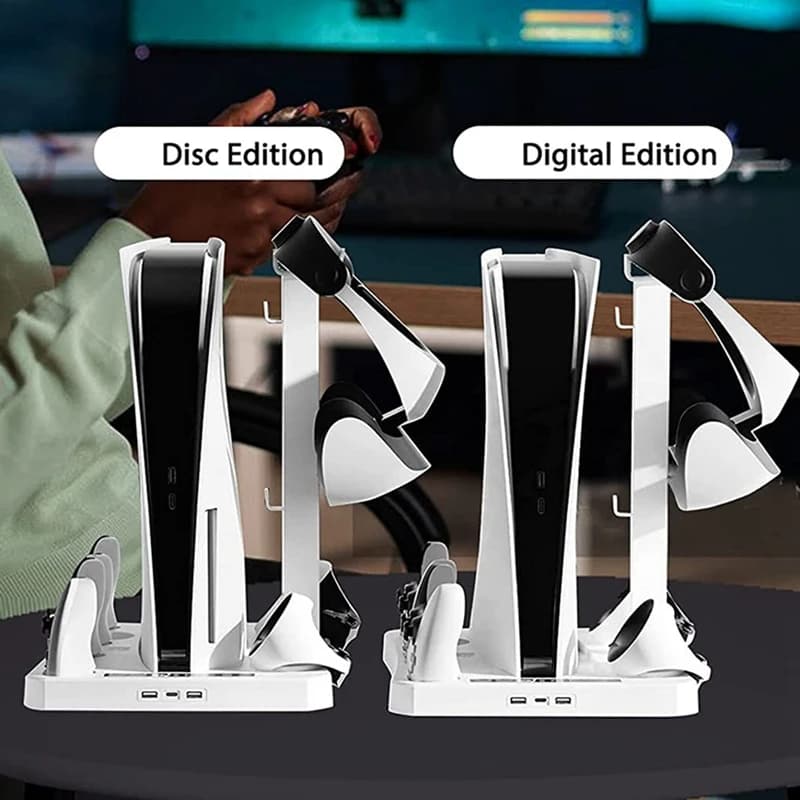 Stazione di ricarica VR per PS VR2 Stazione di ricarica PS5 con ventola di raffreddamento, espositore di ricarica VR con auricolare e storage di giochi Ho