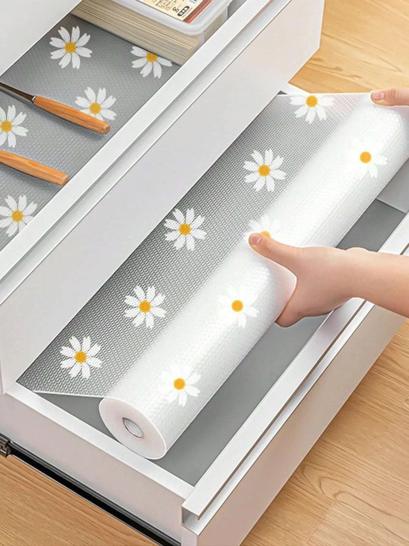100Roll/200Rolls/500Rolls Daisy Shelf Liner For Kitchen Cabinets EVA Waterproof Fridge Pad Cupboard Mat Easy Placemats Non-Adhesive Drawer Liner 100x30cm