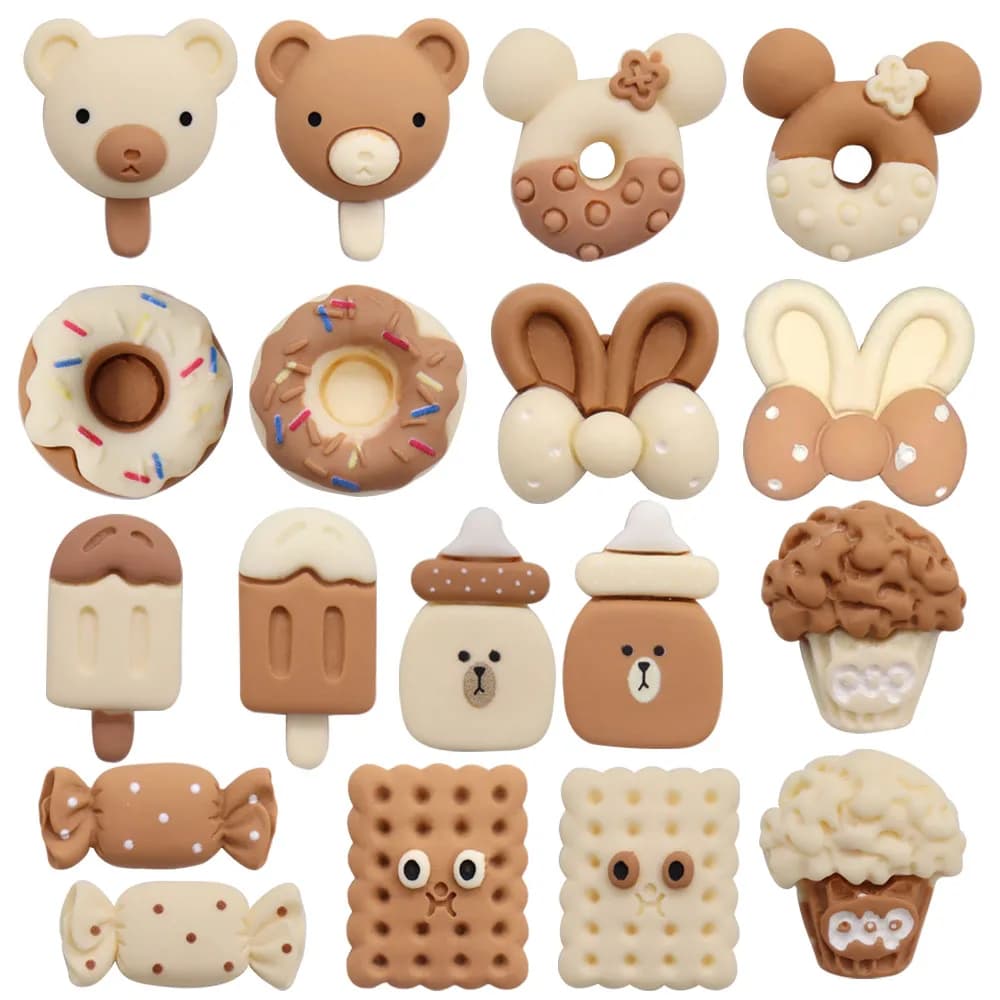 Single Sale 1pcs Resin Bear Candy Cookie Milk Sandals Charms DIY Slipper Accessories Garden Shoes Button Decoration Kid Gift