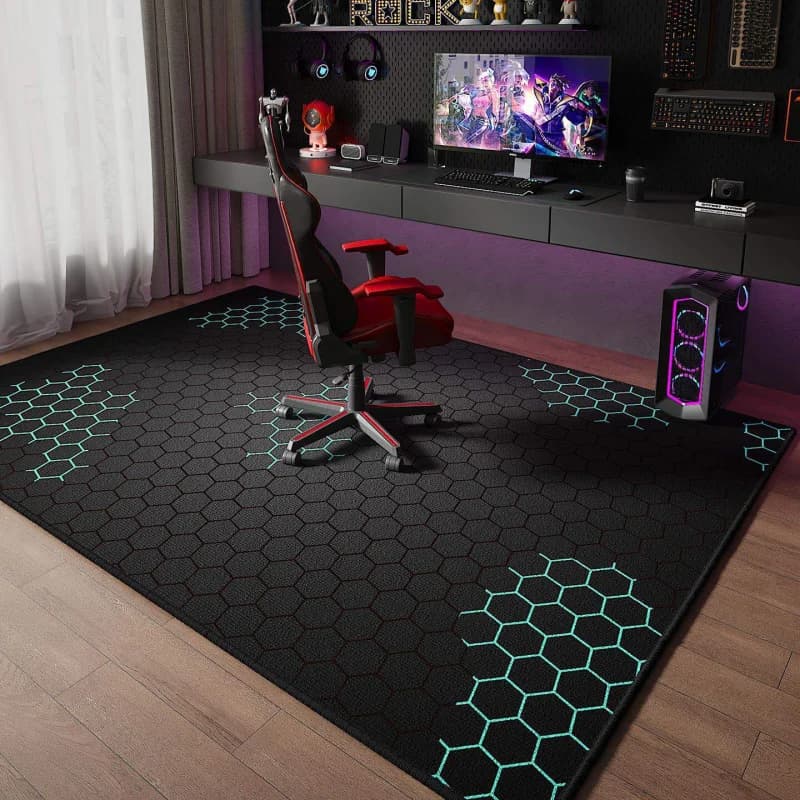 VIKAMA Neon Hexagon Gaming Area Rug Non Slip Anti Noise Chair Friendly Mat E Sports Game Room Bedroom Home Decor