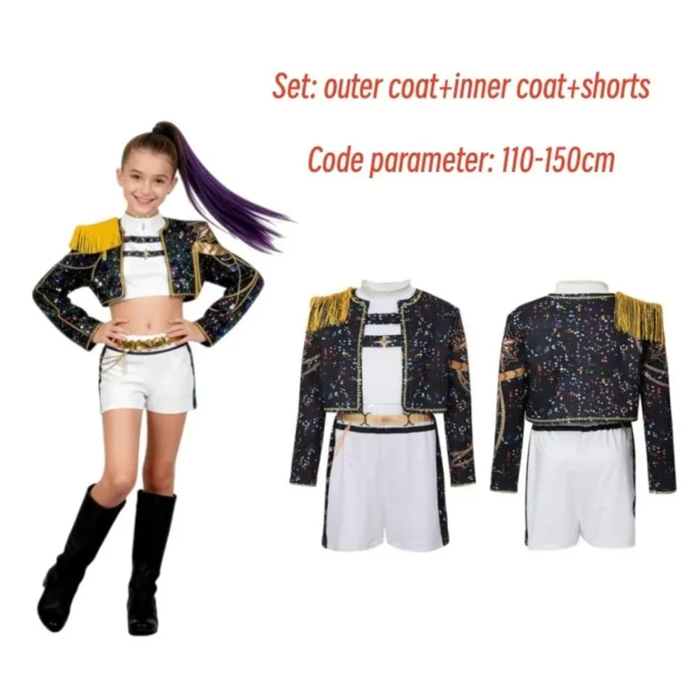 Model Halloween Costume Girl Demon Hunter Cantante Top Embroidered + Shorts Set Rumii Dance Stage Performance