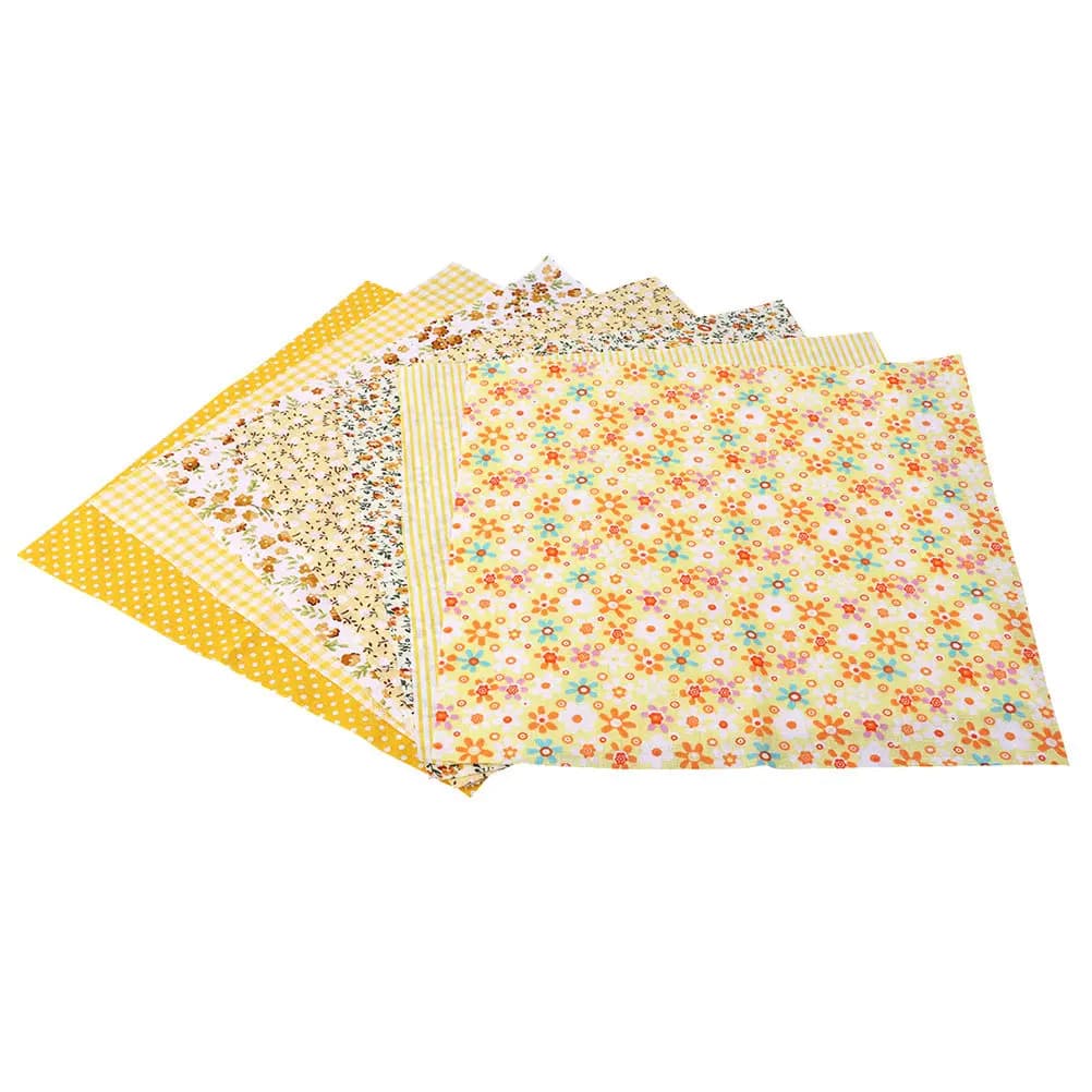 Set di 7 Tessuti in Puro Cotone per Patchwork, Kit per Progetti di Cucito e Artigianato, Set di Stoffe Floreali Gialle per Fai-da-Te