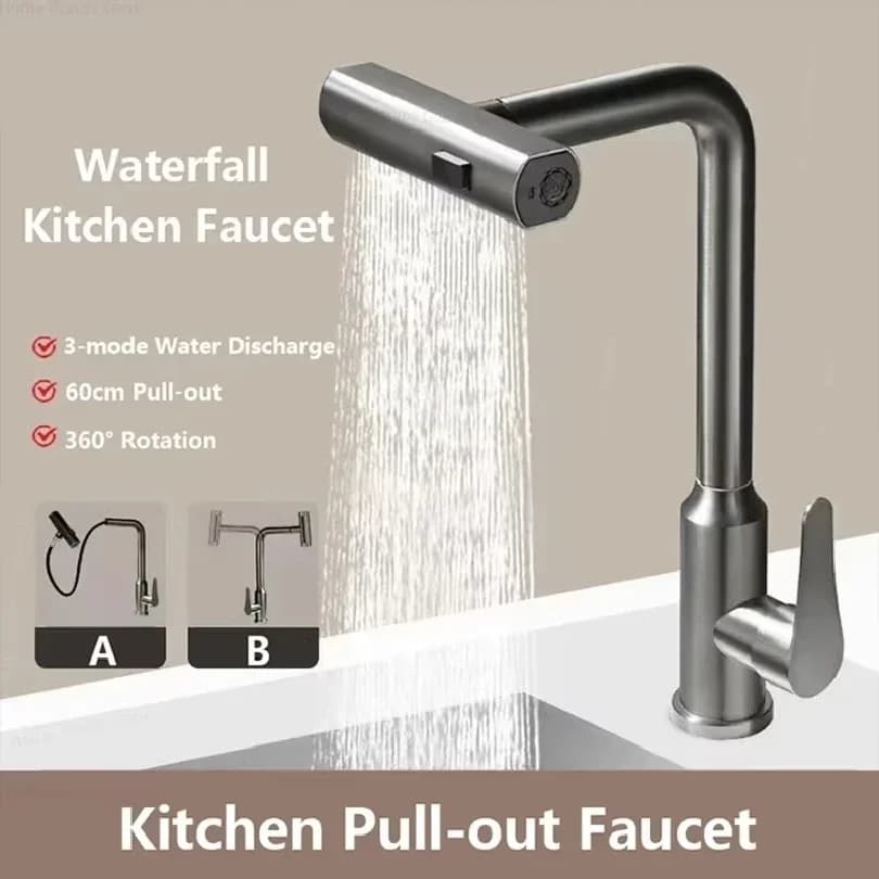Rubinetto da Cucina Estraibile, Miscelatore Flessibile per Lavello con Acqua Calda e Fredda, Montaggio su Piano con Modalità Doccia a Getto