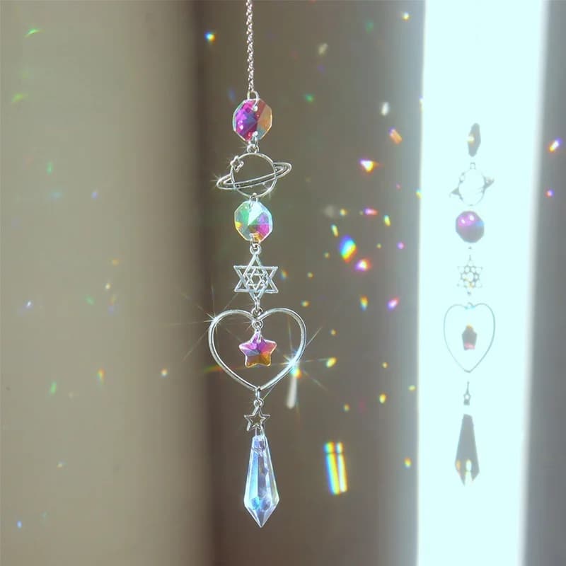 Crystal Wind Chime Moon Sun Catcher Diamond Prisms Pendant Dream Catcher Rainbow Chaser Hanging Drop Home Garden Decor Windchime