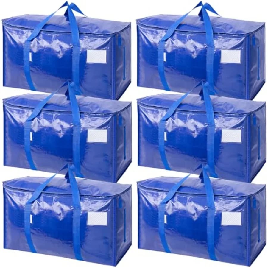 6 Pack Extra Large Moving Bags Heavy Duty with Zippers Carrying Handles, Durable Storage Bags Moving Boxes for Closet Organizer