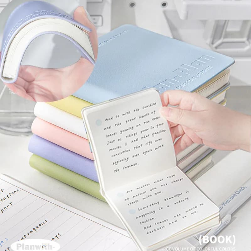 Square Soft PU Leather Stitched Notebook 100g Paper Waterproof Cover with Pocket Portable for Students Journal Note-Taking