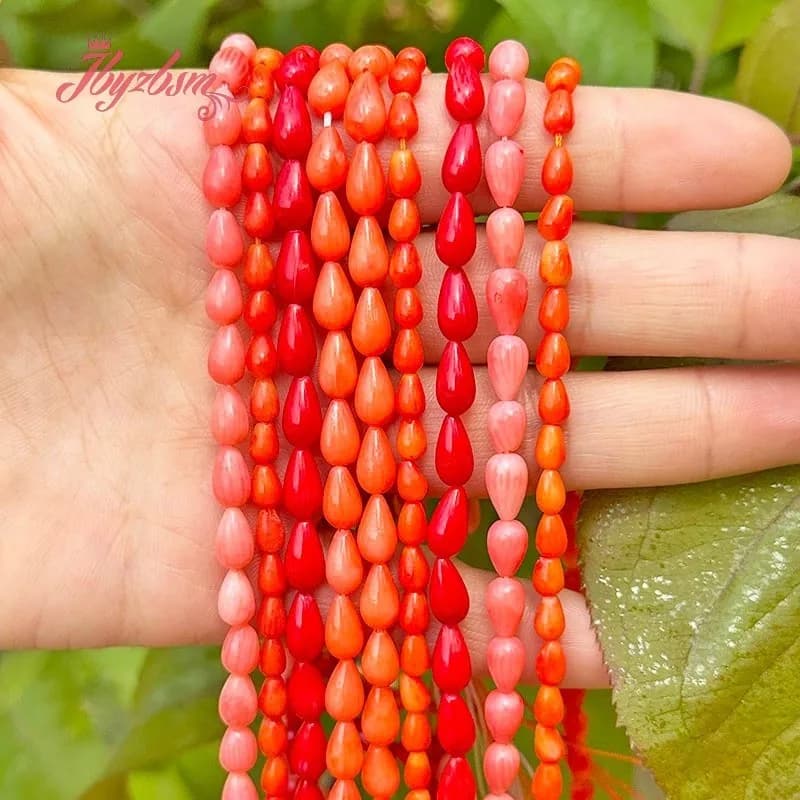 4x8mm/4x6mm/3x5mm Goccia Liscia Corallo Perline di Pietra Naturale Per Collana FAI DA TE Bracciali Orecchino Pandant Creazione di Gioielli filo 15"
