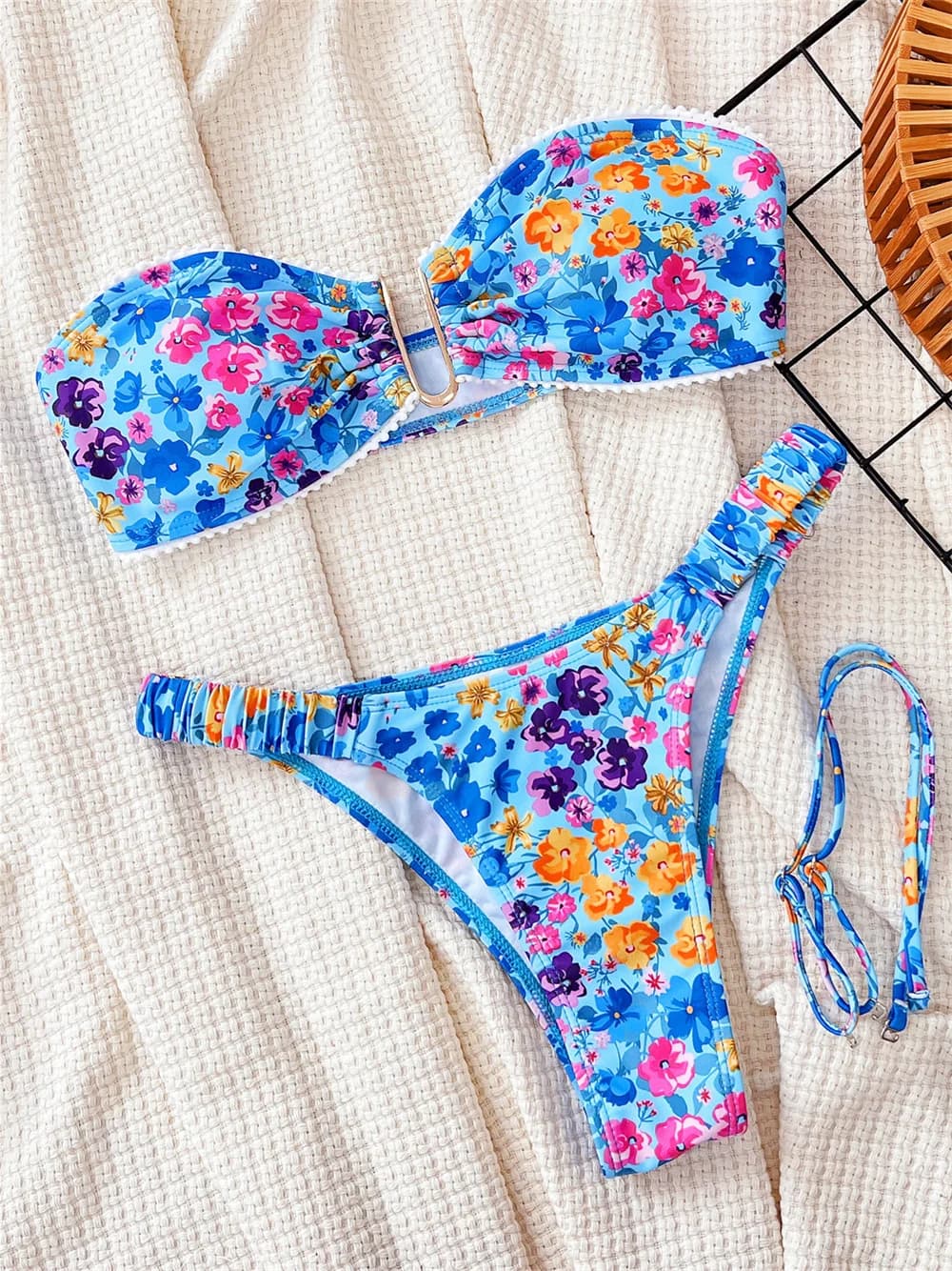Costume da bagno a fascia bikini floreale carino push up in pizzo con cinturino estrem costumi da bagno micro tanga costume da bagno da spiaggia per donna vestito da vacanza