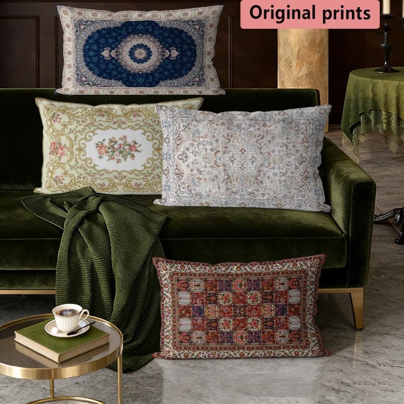 Fodere per cuscini lombari con motivo tappeto persiano vintage, adatte per divano, camera da letto, auto, cuscino rettangolare per schienale