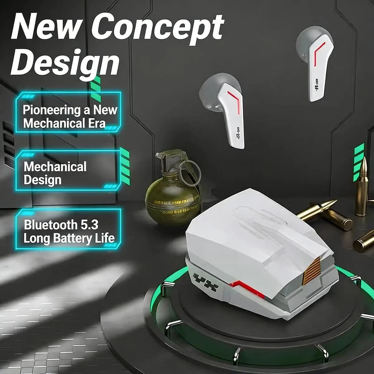 New Mecha Gaming Headphones Inspired by Technology, Bluetooth Wireless with Noise Reduction, Long Battery Life, Low HiFi for Gamer PC and Laptop