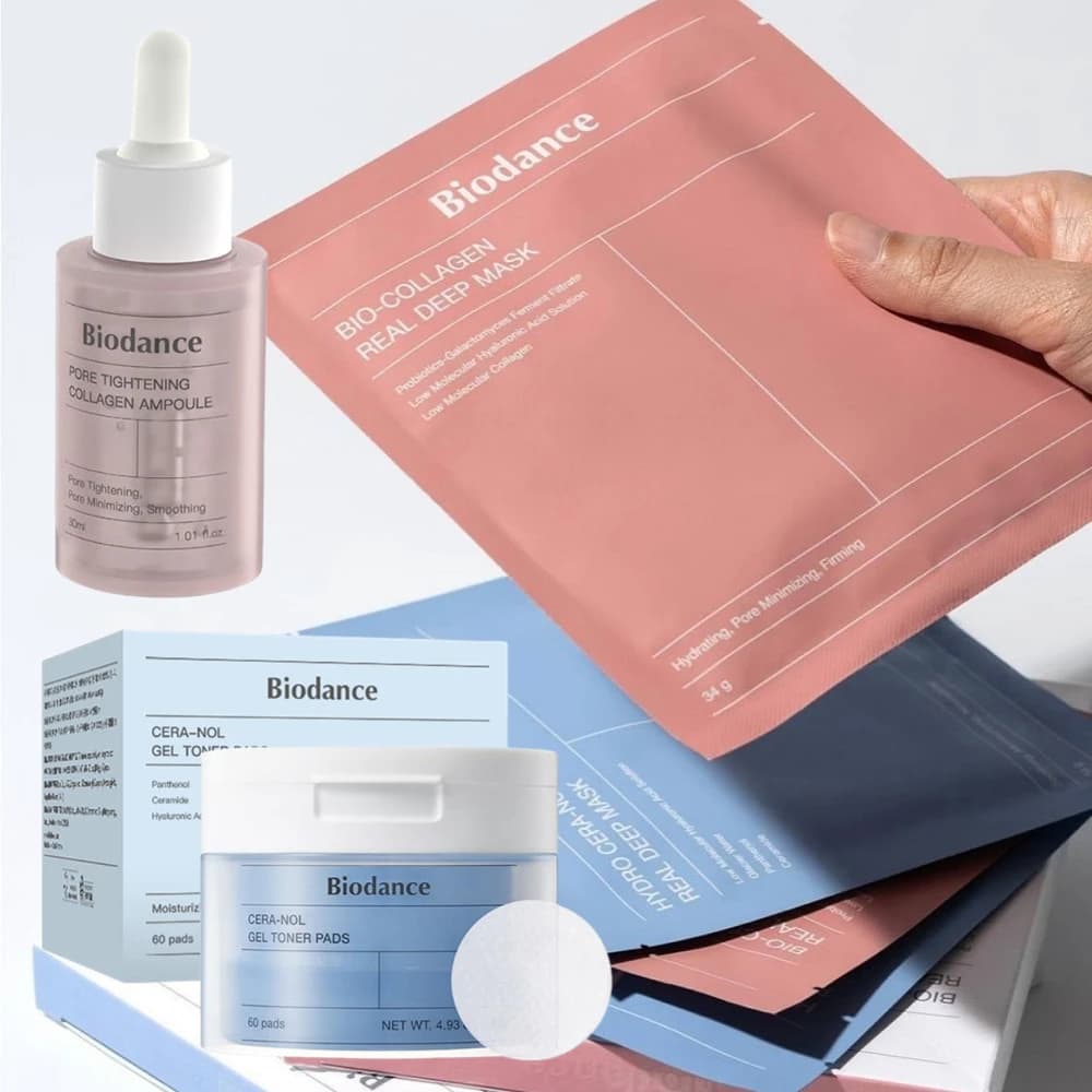 Biodance collagen gel toner cushions, face mask to reduce pores, PH balanced cleansing foam, deep pore cleaning, nutrient, skin care