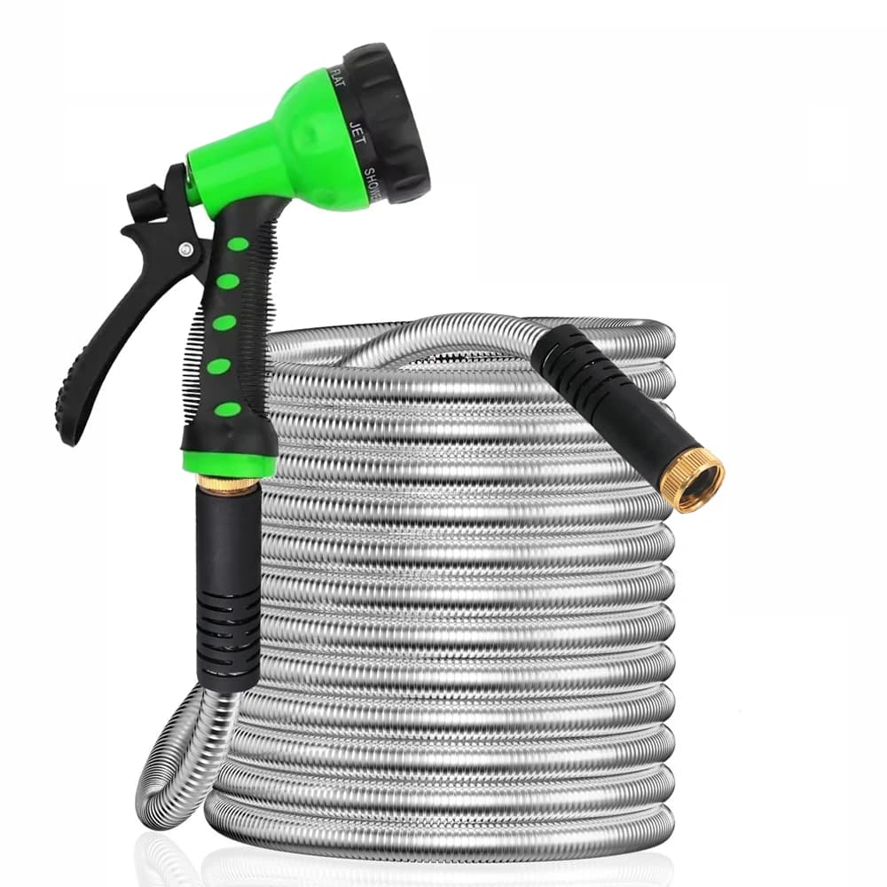 Duty Stainless Steel Garden Hose Nozzle Rust-Proof, Flexible & Lightweight Metal Water Hose Solid Brass 3/4'' Connectors 25FT