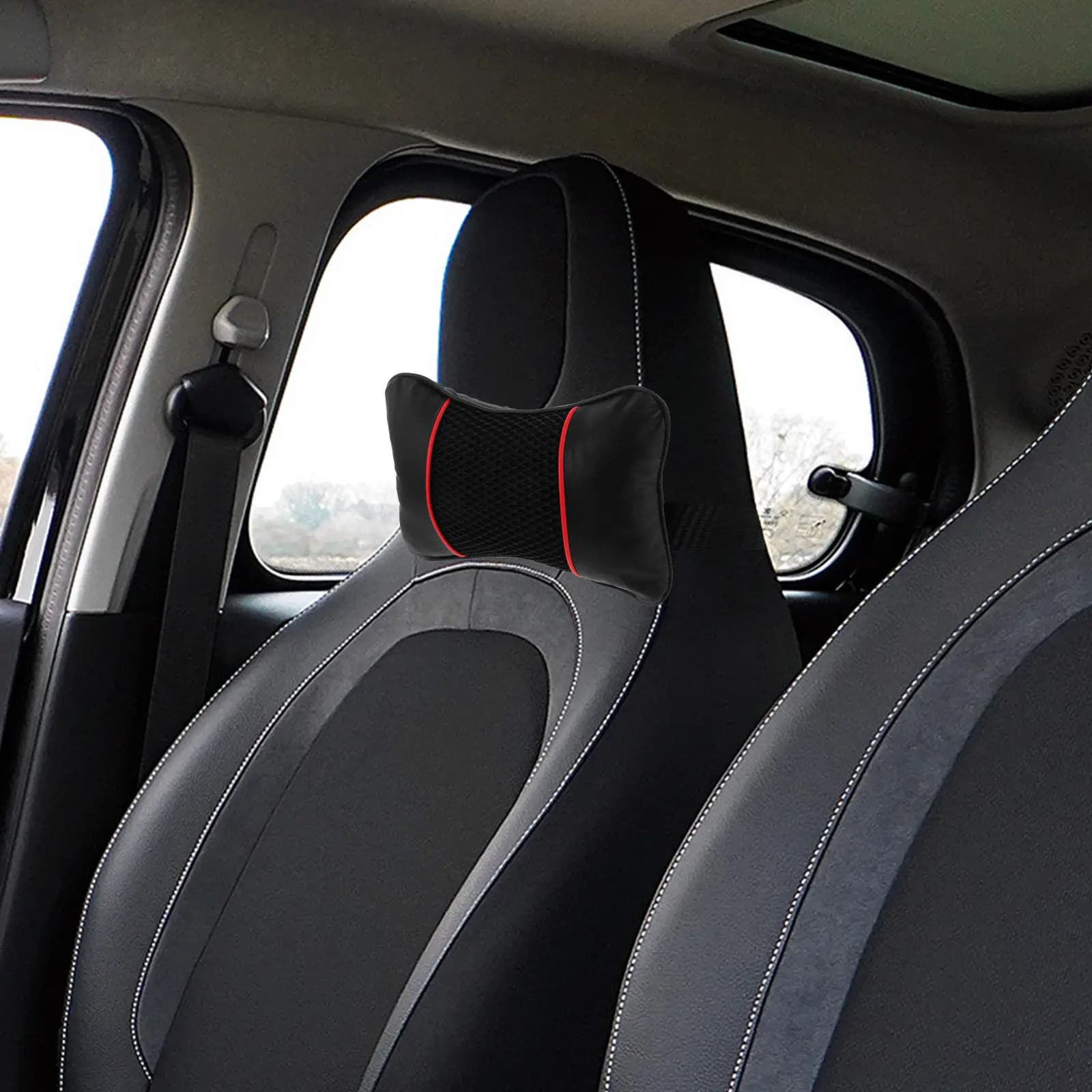 Cuscino Poggiatesta per Auto in Finto Poliestere Traspirante, Supporto Ergonomico per Guida, Viaggi e Sonno