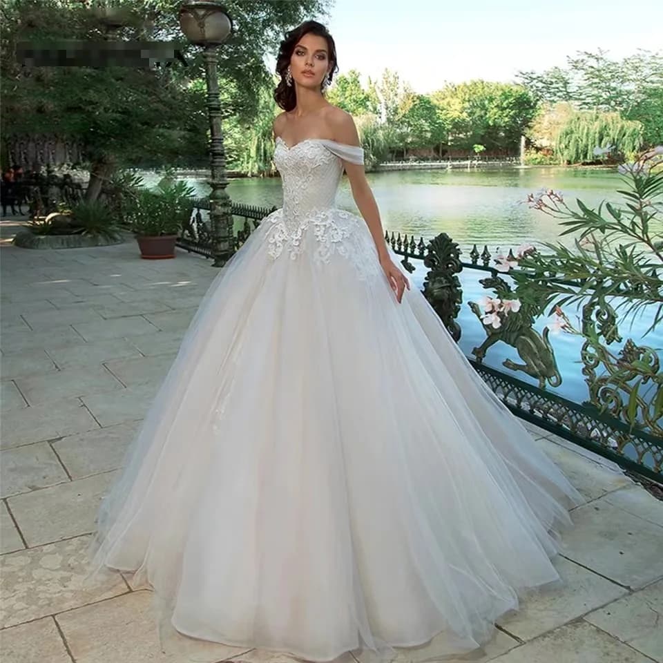 Abiti da sposa eleganti personalizzati a linea A per donna, in tulle con applicazioni e strascico corto, abiti da sposa per occasioni formali, robe mariage